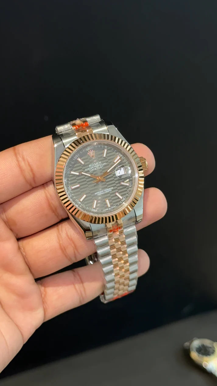 DateJust | Rose Two Tone | Grey Textured Dial