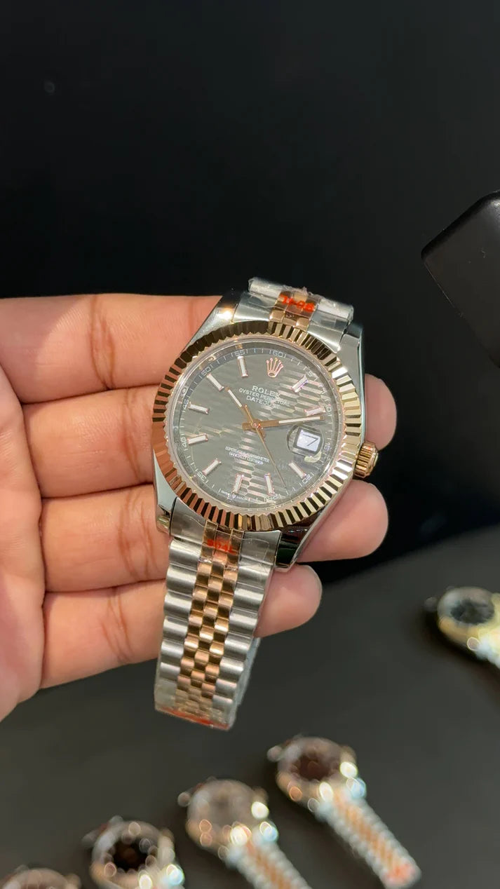 DateJust | Rose Two Tone | Grey Textured Dial