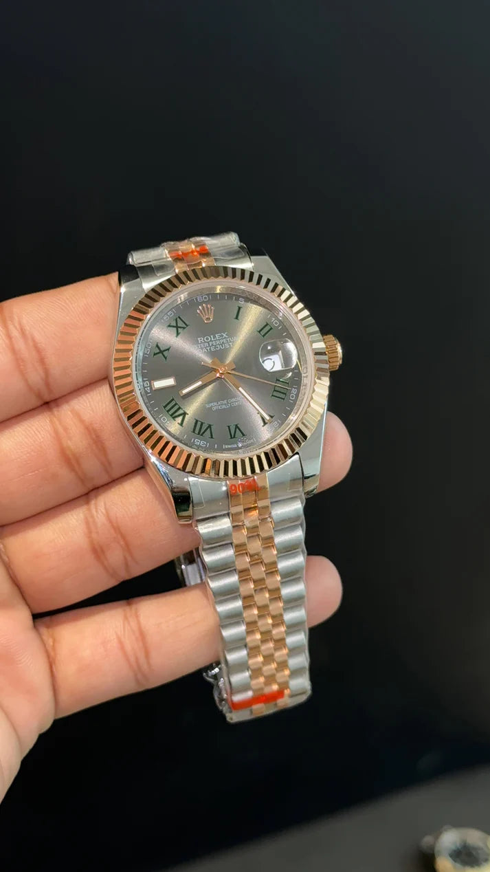 DateJust | Rose Two Tone | Green Roman Grey Dial