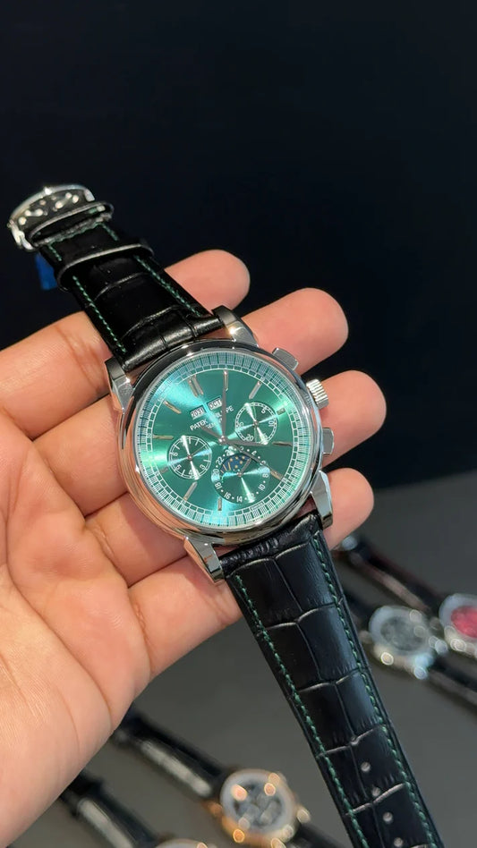 Patek Century | Auto | Olive Green Index Dial | Black leather strap