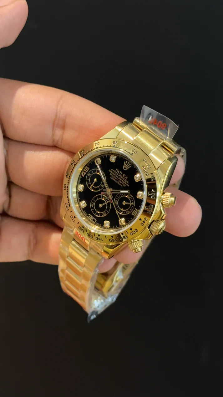 Daytona | Gold Chain | Chrono | Black Diamond Dial