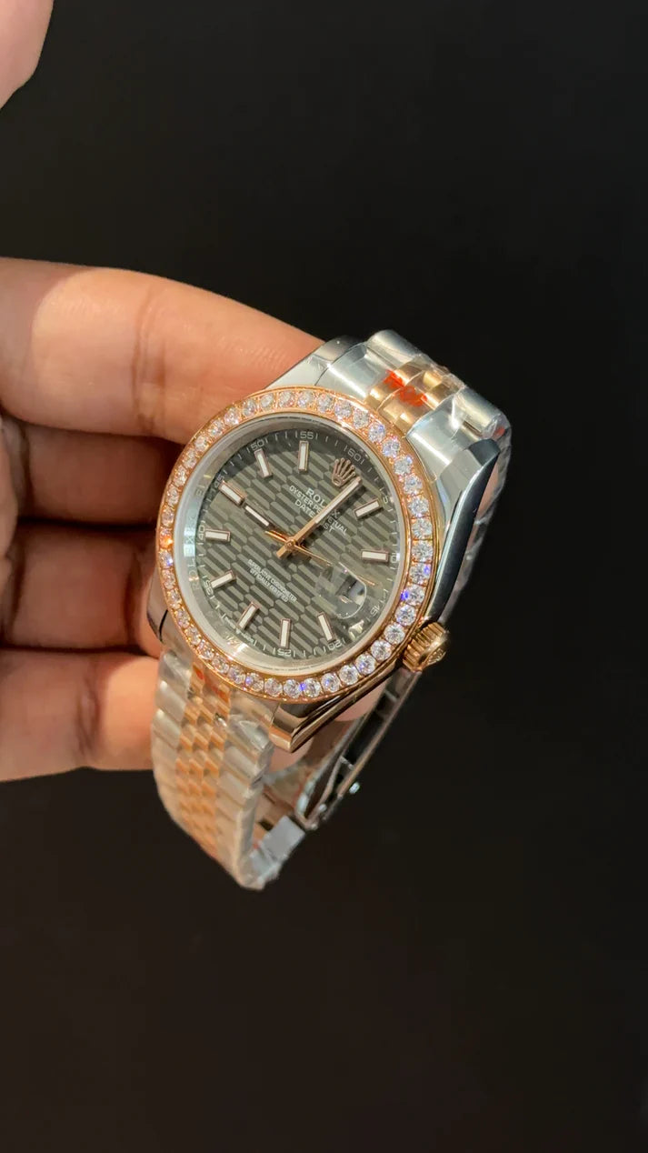 Datejust | Diamond Bezel | Rose Two Tone | Grey Textured Dial