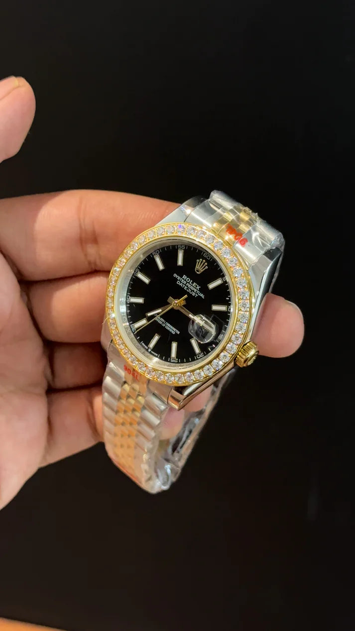DateJust | Diamond Bezel | Gold Two Tone | Black Dial