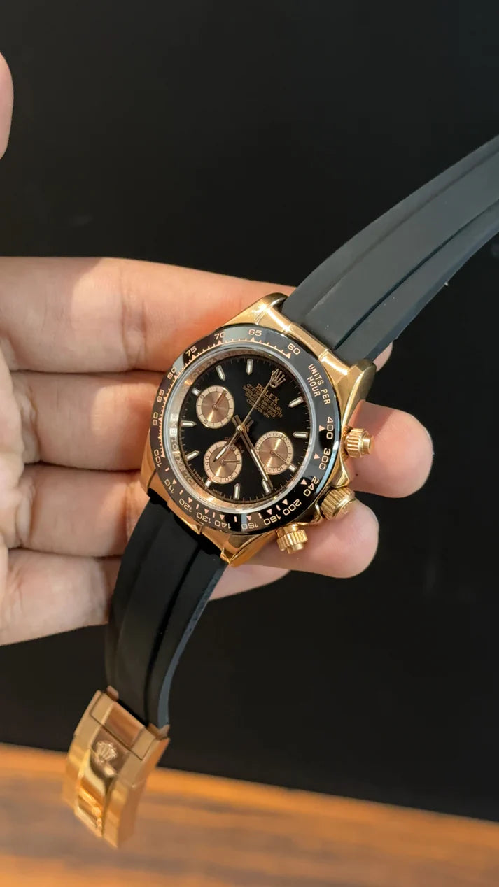 Daytona | Rose | Pvc Strap | Rose Chrono | Black Dial