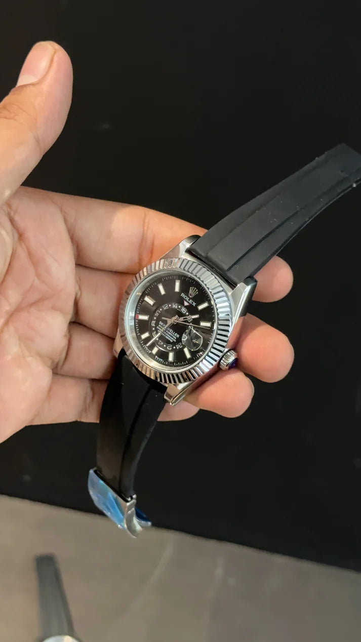 Sky Dweller | Silver | Pvc Strap | Black Dial