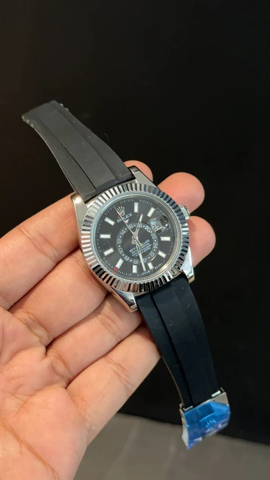 Sky Dweller | Silver | Pvc Strap | Black Dial