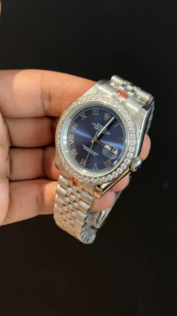 DateJust | Pearl Bezel | Silver Chain | Blue Roman Dial