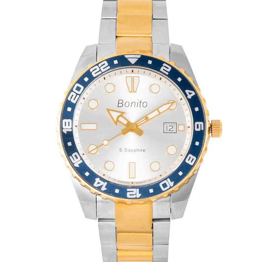 Bonito K-5141-TTGLD-WHT Metal Band Men Watch