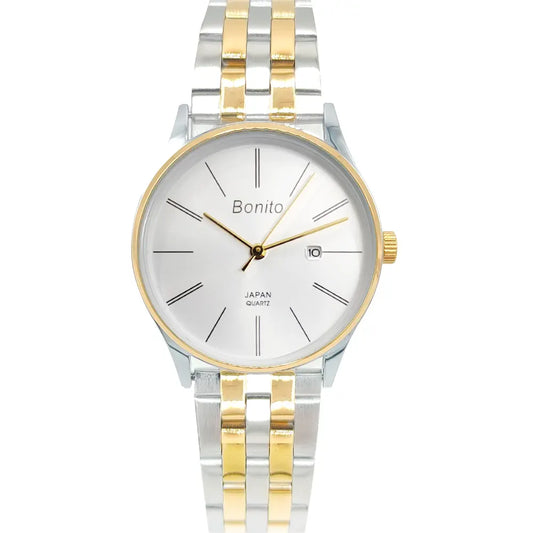 Bonito Q-1028-TTGLD-WHT Metal Band Women Watch