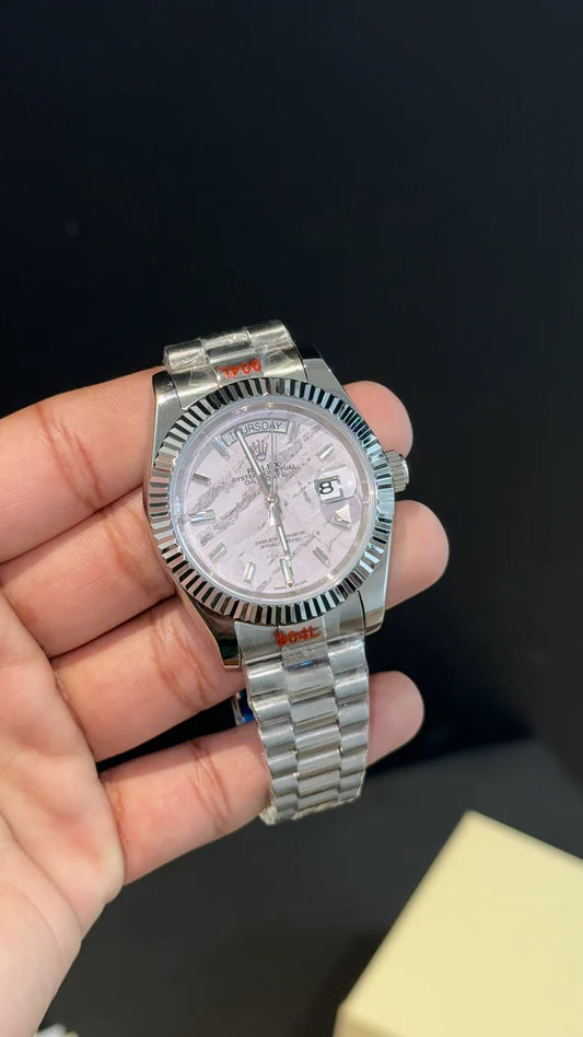 DayDate | Silver Chain | White Marble Dial