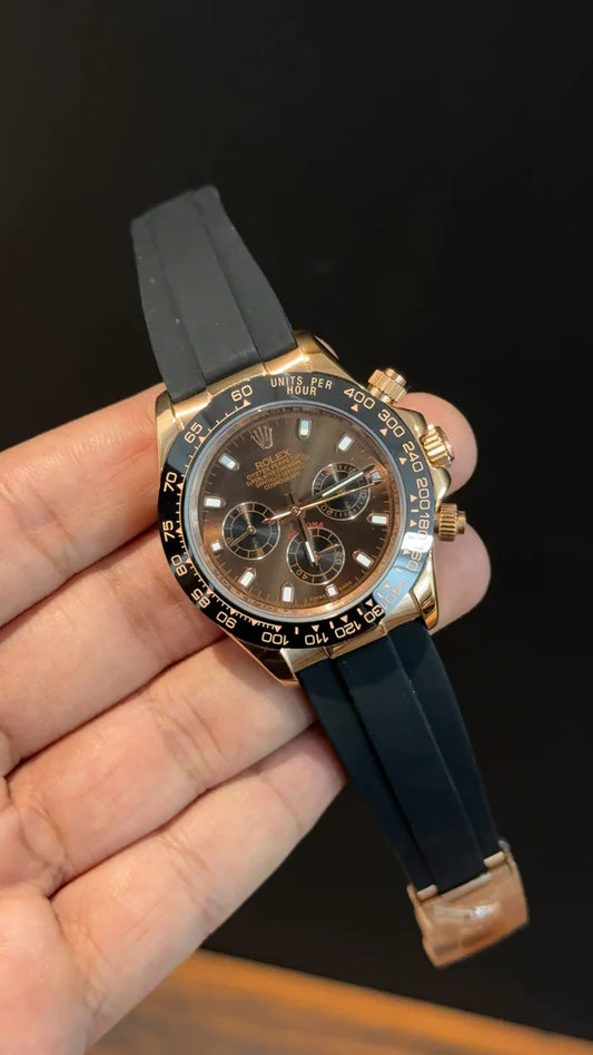 Daytona | Rose | Pvc Strap | Black Chrono | Brown Dial