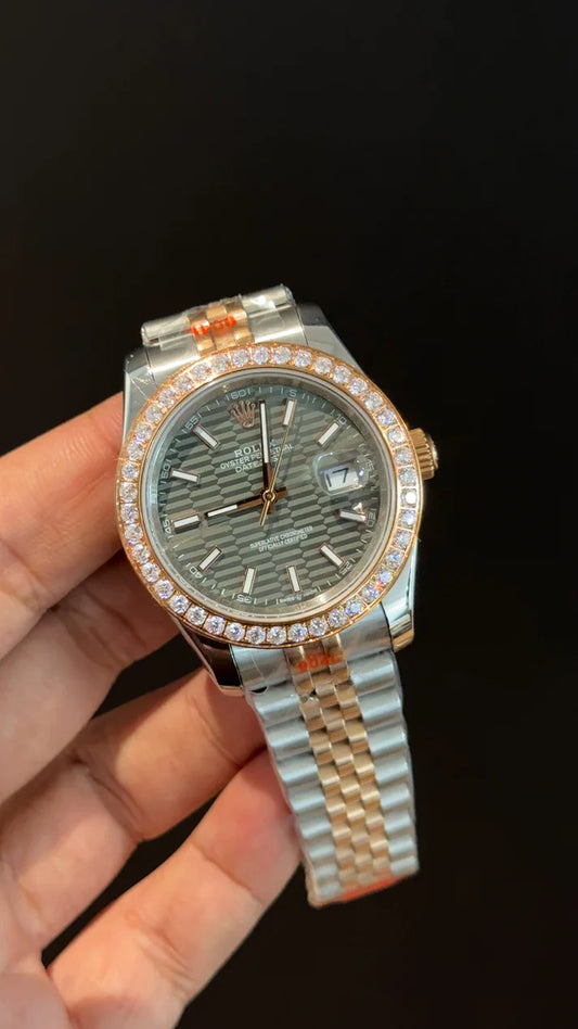 Datejust | Diamond Bezel | Rose Two Tone | Grey Textured Dial
