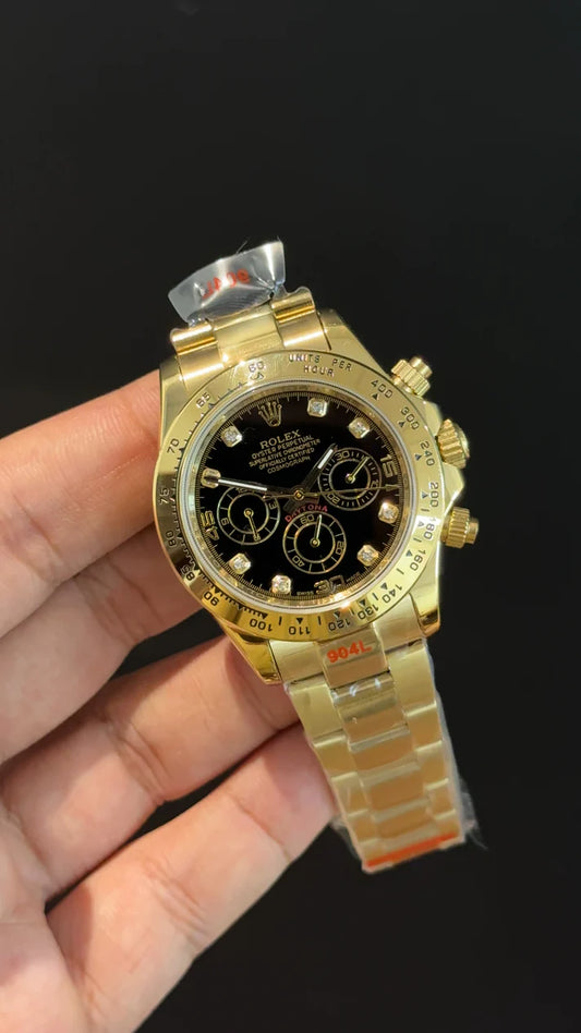 Daytona | Gold Chain | Chrono | Black Diamond Dial