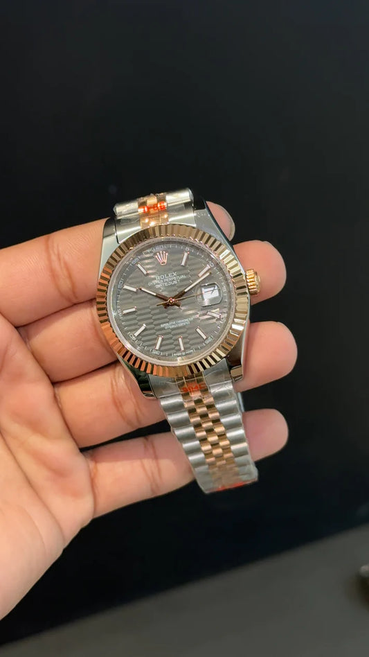 DateJust | Rose Two Tone | Grey Textured Dial