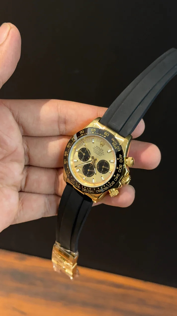 Daytona | Gold | Pvc Strap | Black Chrono | Gold Dial