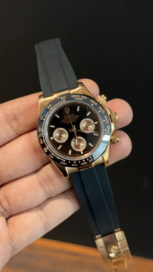 Daytona | Rose | Pvc Strap | Rose Chrono | Black Dial