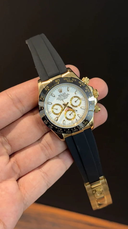 Daytona | Gold | Pvc Strap | Chr | White Dial