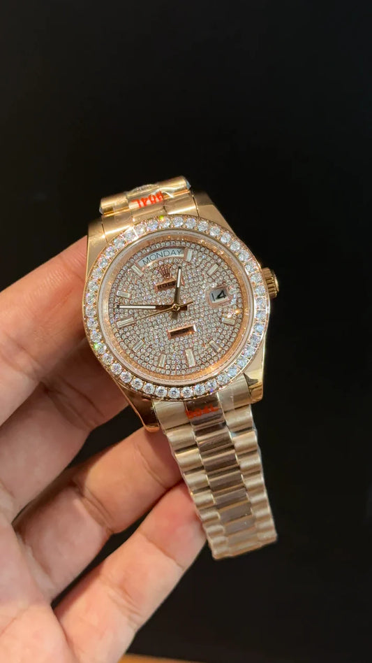 Daydate | Mother Of Pearl | Rose Chain | White Pearl Dial