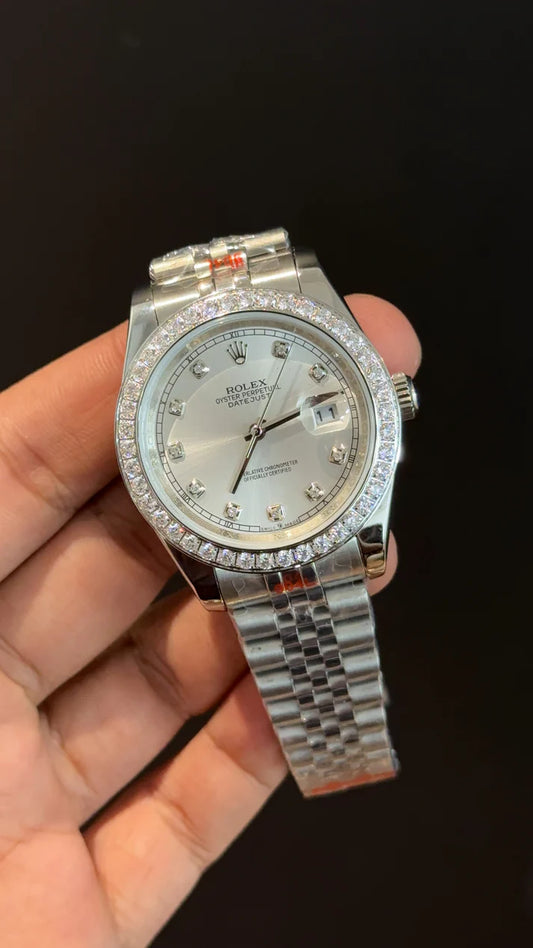 DateJust | Diamond Bezel | Silver Chain | White Diamond Dial