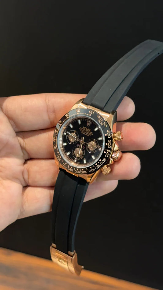 Daytona | Rose | Pvc Strap | Chr | Black Dial