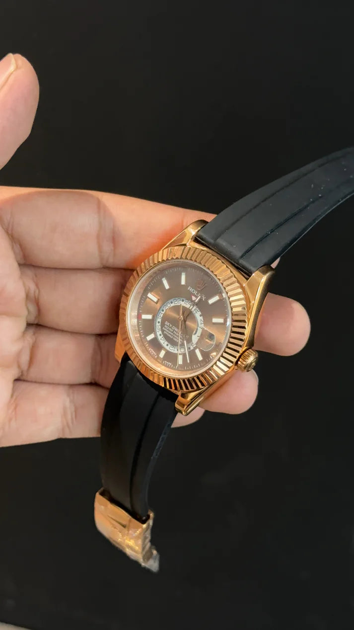 Sky Dweller | Rose | Pvc Strap | Brown Dial