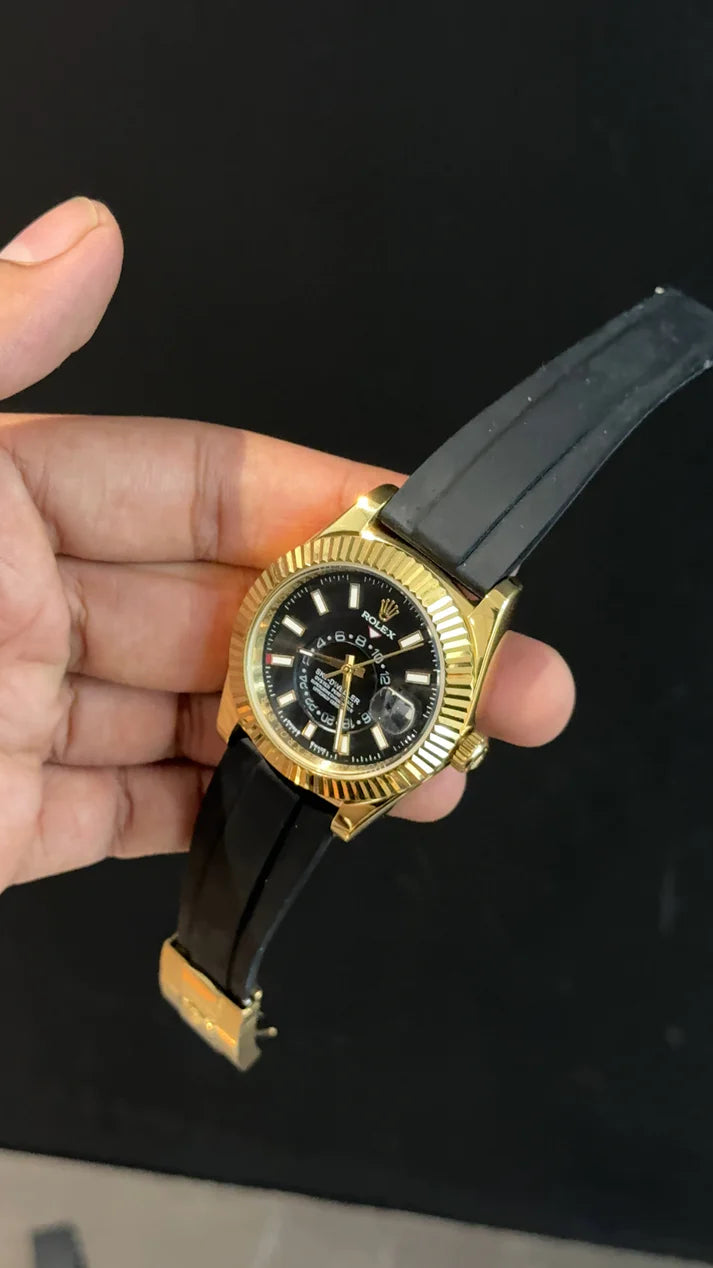 Sky Dweller | Gold | Pvc Strap | Black Dial