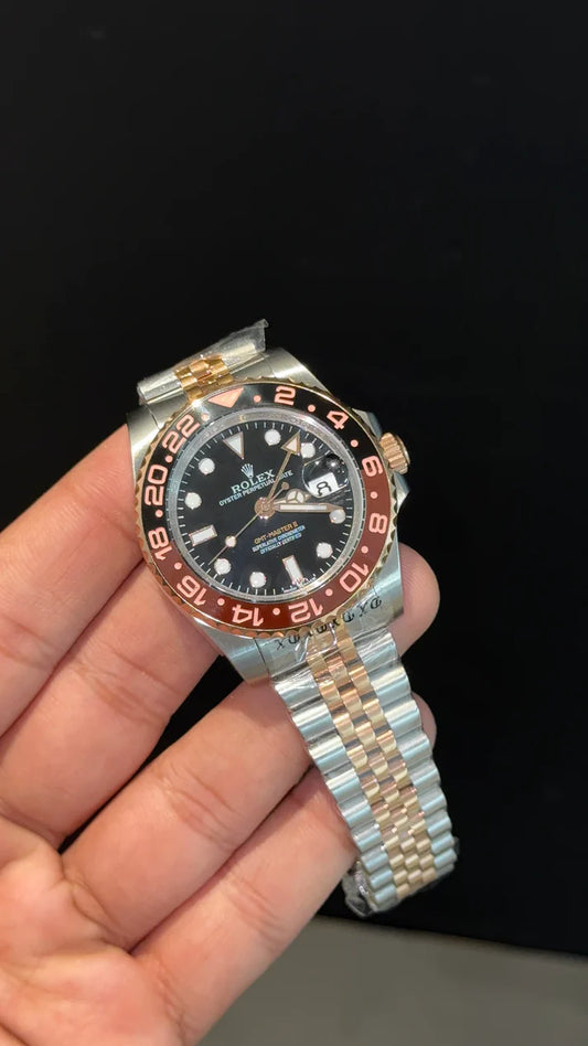 GMT Root Bear | Rose Two Tone Jubilee | Black Dial