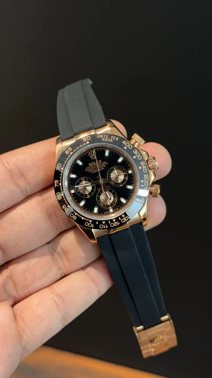Daytona | Rose | Pvc Strap | Chr | Black Dial