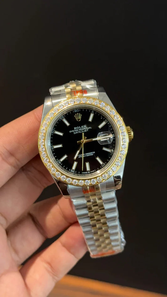 DateJust | Diamond Bezel | Gold Two Tone | Black Dial