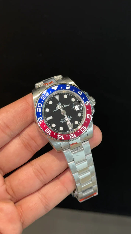 GMT Pepsi | Silver Oyester Chain | Black Dial