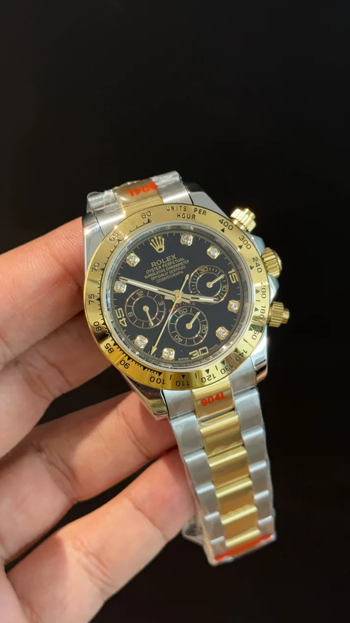 Daytona | Gold Two Tone | Chrono | Black Diamond Dial