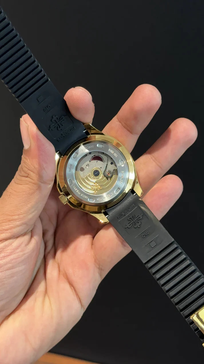 Pp Aquanaut | Auto | Gold | Black strap | Goldish Dial