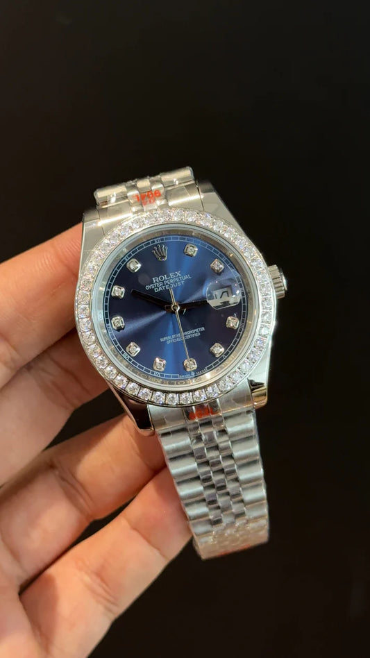 DateJust | Diamond Bezel | Silver Chain | Blue Diamond Dial