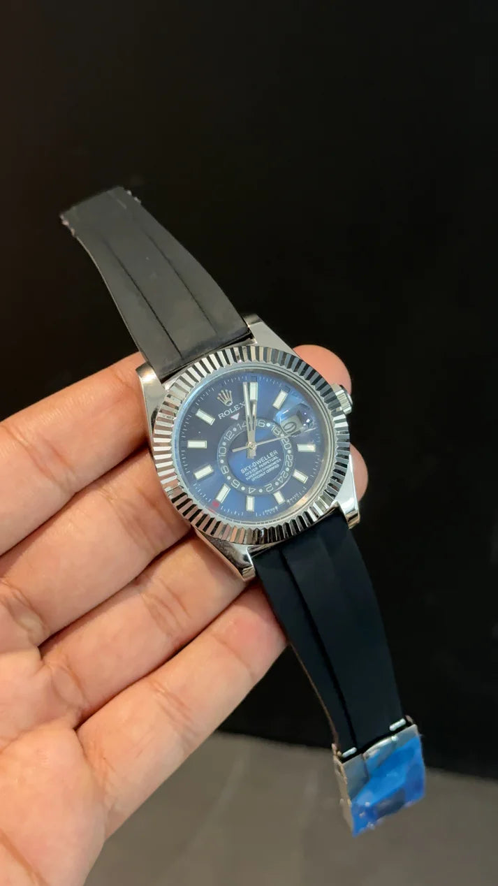 Sky Dweller | Silver | Pvc Strap | Blue Dial