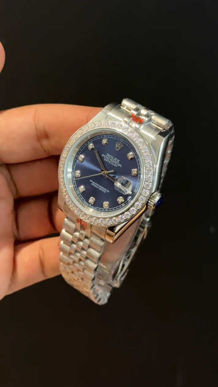 DateJust | Diamond Bezel | Silver Chain | Blue Diamond Dial