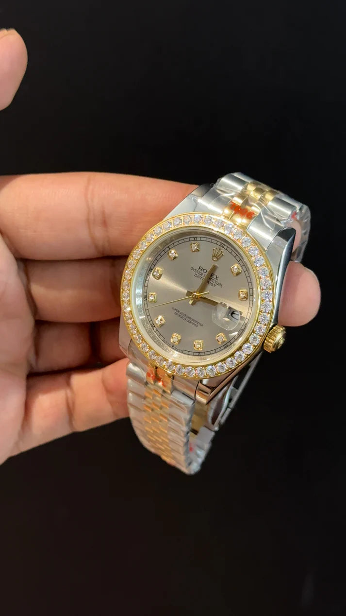 DateJust | Diamond Bezel | Gold Two Tone | Grey Diamond Dial