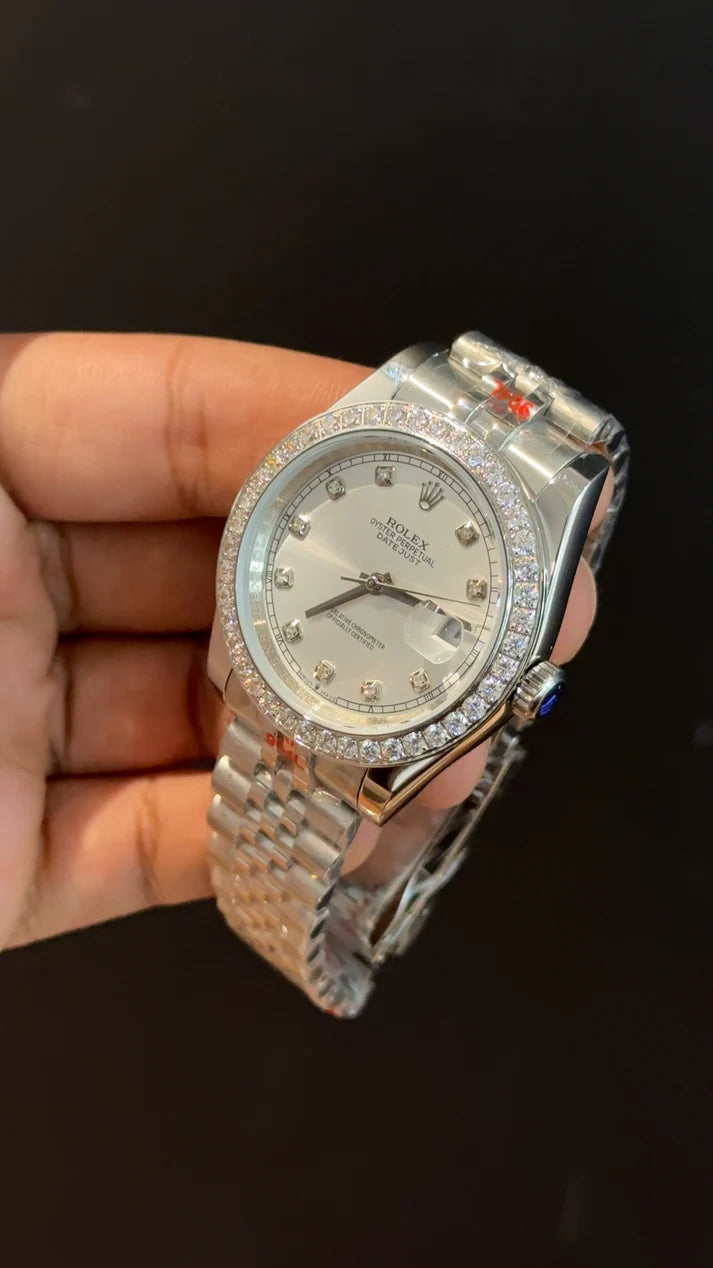 DateJust | Diamond Bezel | Silver Chain | White Diamond Dial