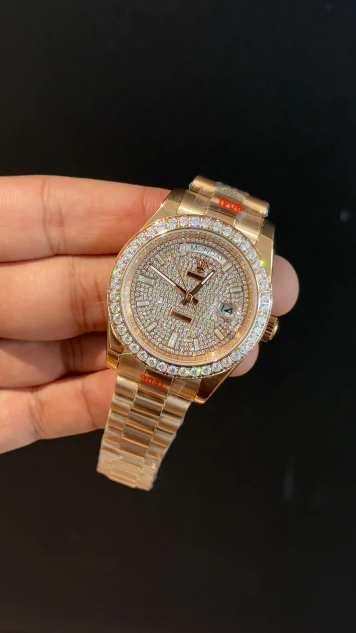 Daydate | Mother Of Pearl | Rose Chain | White Pearl Dial