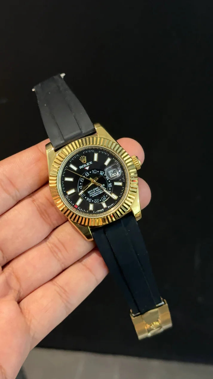 Sky Dweller | Gold | Pvc Strap | Black Dial