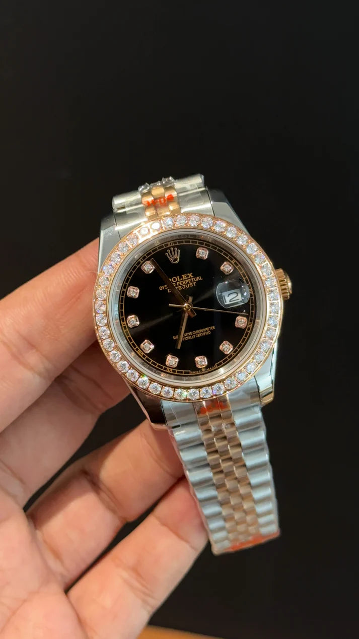 Datejust | Diamond Bezel | Rose Two Tone | Black Diamond Dial