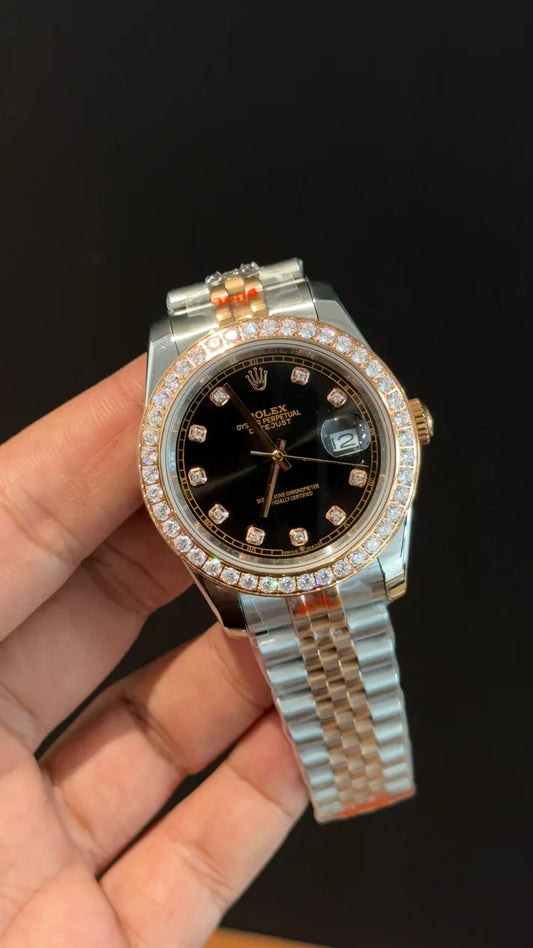 Datejust | Diamond Bezel | Rose Two Tone | Black Diamond Dial