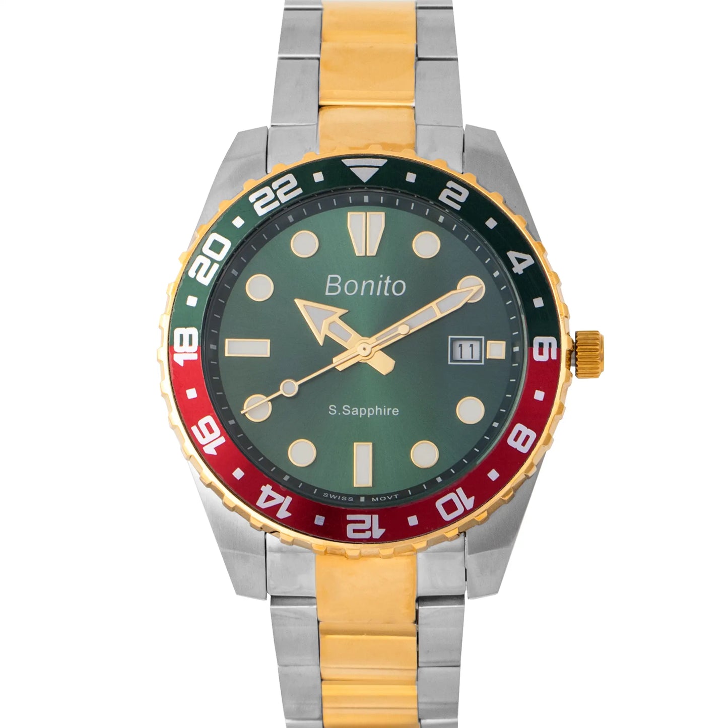Bonito K-5141-TTGLD-GRN Metal Band Men Watch